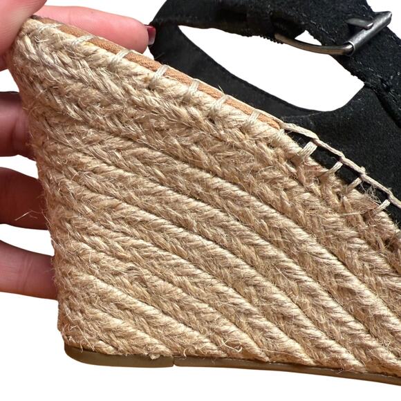 TOMS Monica Espadrille Women's 8 Black Wedge Platform Suede Buckled Ankle Strap - Picture 9 of 12
